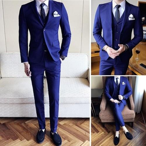 3Pcs/Set Luxury Mens Suits Men Autumn Solid Color Lapel Collar Coat Jacket Vest Pants Business Suit Set Wedding Business Suit Se