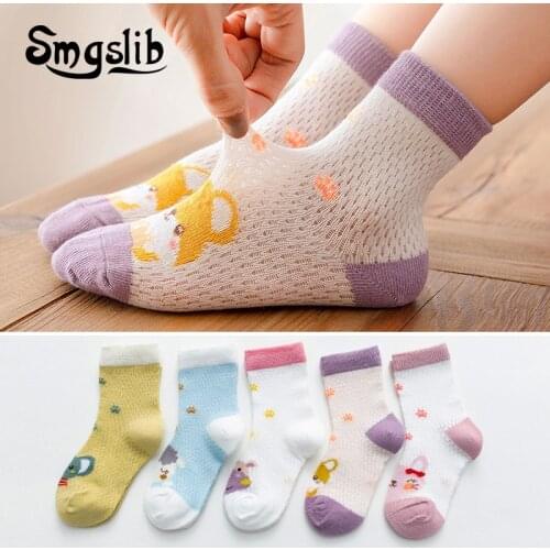 5 Pairs/lot 0 to 9 Years Summer Thin Mesh Cotton Childrens socks For Girls Boys Cartoon Animal baby socks harajuku newborn
