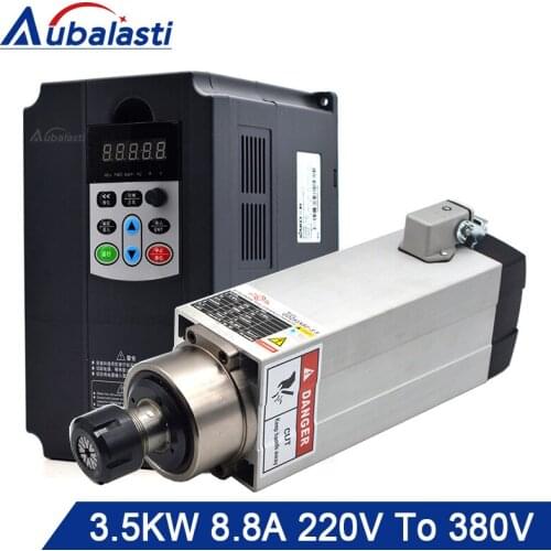Aubalasti 3.5KW Air Cooling Spindle 380V + Inverter Single Phase 220V to 3 Phase 380V 4KW Current 9A for CNC Router machine