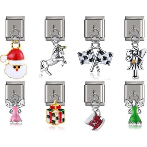 Hapiship 13mm Width Original Daisy Unicorn Angel Cup Santa Claus Italian Charm Fit Bracelet Stainless Steel Jewelry Making DJ50