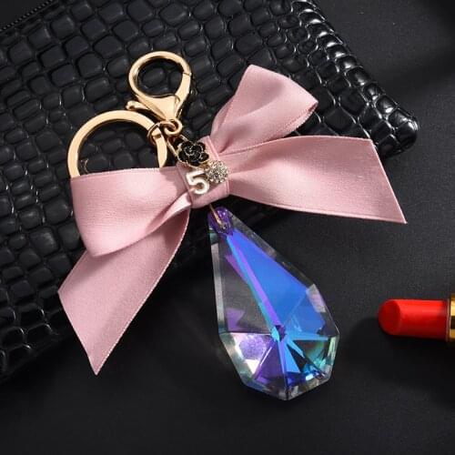Fashion Bow Knot Key Chain with Beatiful Crystal Stone Jewelry For Women Girl Bag Car Key Ring Holder Charms Accessory