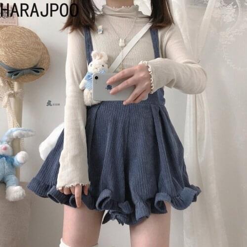 Harajpoo Women Pants Japanese Girl Korean Style Y2k Corduroy Strap Sling Streetwear Multicolor Suspenders High Waisted Trousers