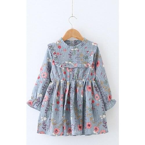 Hot sale 2020 children girls spring new arrival cute long sleeve floral print pleated princess dress 3-8 years