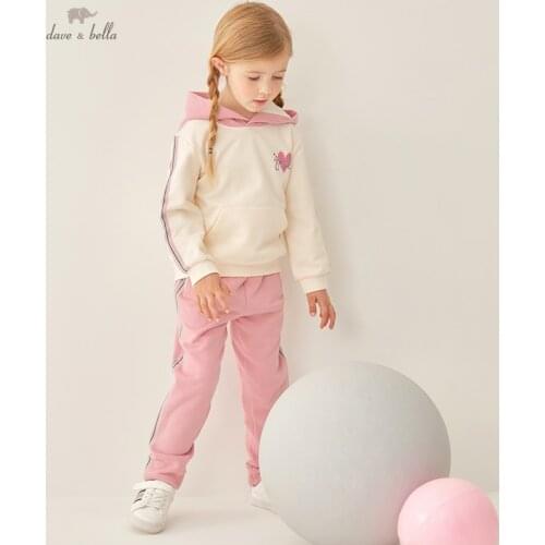 DKH18229 dave bella autumn kids girls fashion 5Y-13Y draped solid pockets hooded coat cute children tops high quality outerwear