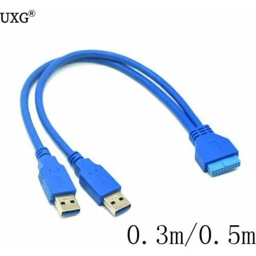 Dual 2 Port USB 3.0 Type A Male to 20 Pin Motherboard Header Male Cable Cord Adapter USB Extension cable