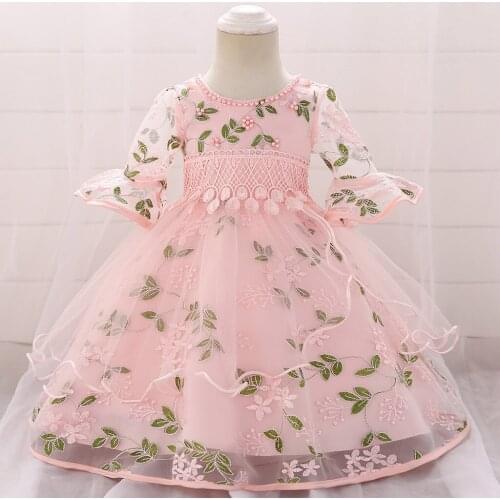 Elegant Floral Baby Girl Dress Princess Bridesmaid Pageant Gown Birthday Party Wedding Dress Puff Sleeve Sweet Ruffle Dresses