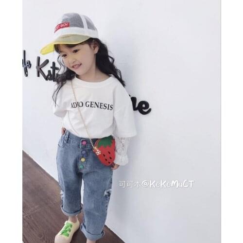 2020 hot sale girls patchwork t-shirt spring fashion cotton long sleeve girls top 6-11t C842