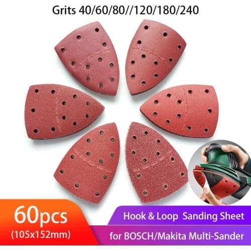 60pcs Mouse Sanding Sheets Hook and Loop Sander Pads Sand Paper Assorted 40/60/80/ 120/180/ 240/ Grits Fit Bosch Multi-Sander