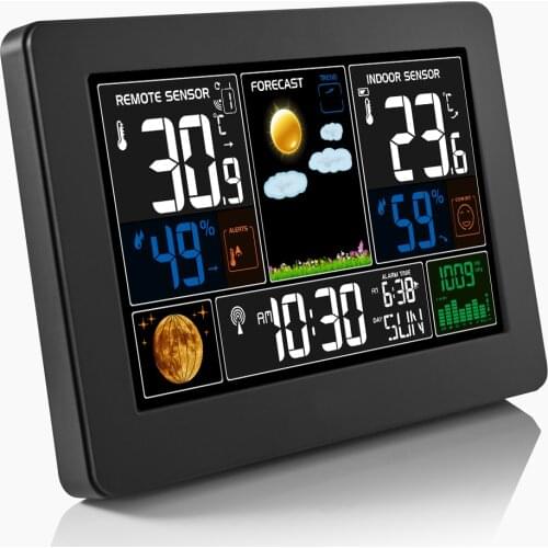 3-In-1 Weather Station Wall-Mounted Digital Clock Thermometer Hygrometer Barometer with RF Transmitter Electronic Table Clock