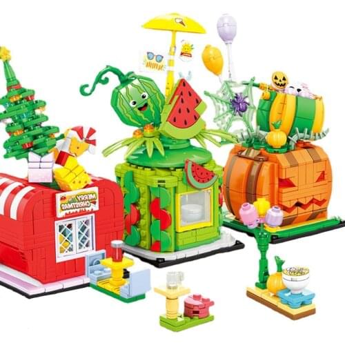 City Mini Architecture With Lights Commercial Street View Model Building Blocks Kit DIY Assemblage Bricks Ideas Toys For Girls