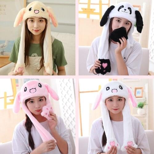 Fashion Ear-moving Hat Props Plush Headgear Soft Plush Material Anime Caps For Home Bedroom Cute Caps For Women Man Help Sleep