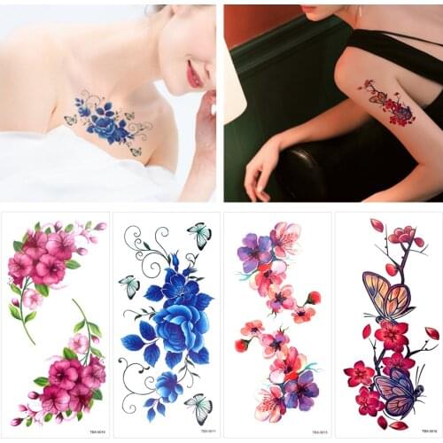 Fashion Jewelry Water Transfer Tattoo Stickers Women Body Chest Art Temporary Tattoo Girl Waist Bracelet Flash Tatoos Flower