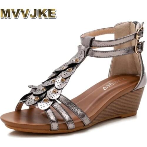 MVVJKE 2021 Summer New Retro Casual Fashion All-match Thick-soled Wedges Cross-border Comfortable Non-slip Rear Zipper Shoes