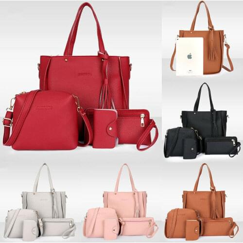 2019 Newest Hot 4pcs Composite Bags Women Fashion Solid PU Leather Handbag Shoulder Bag Tote Purse Messenger Satchel Set