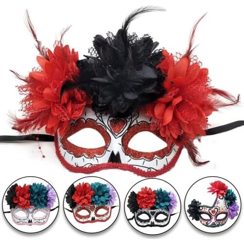 Halloween Mask For Dead Halloween Cosplay Show With Flower Ghost Mask Wedding Carnival Party Half Face Mask