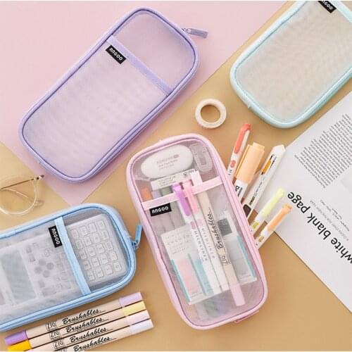 1pcs Transparent Mesh Pencil Case Pen Bag High Quality Ice Cream Color Storage Pouch Organizer for Stationery School