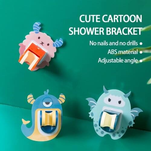 Adjustable Shower Clip Bathroom Seamless Hook Up Cute Cartoon Shower Head Holder Punch-free Bathroom Wall Mount Bracket