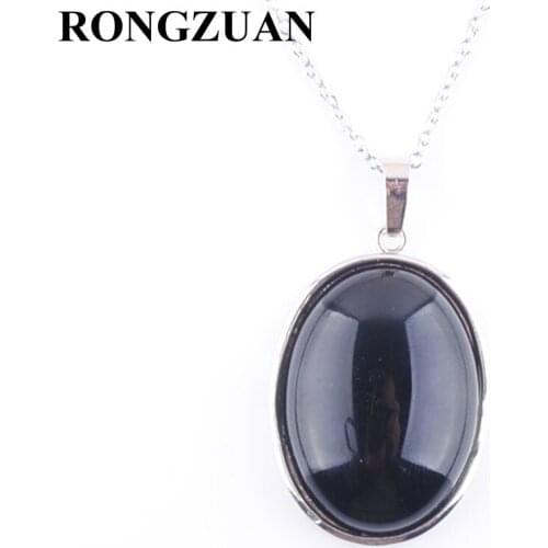 RONGZUAN Natural Black Agates Gem Stone Oval Reiki Chakra Bead Chain Necklaces & Pendants Jewelry Women Fashion Jewellery TN3221