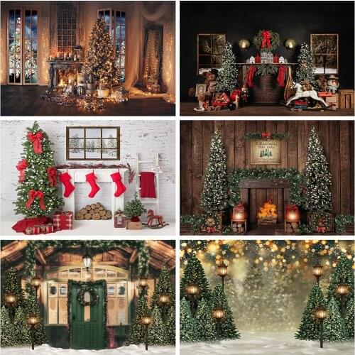 Christmas Backdrop Fireplace Tree Winter Window Interior Baby Birthday Photography Background For Photo Studio Photophone