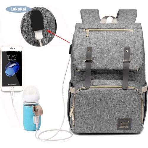 New USB Interface Diaper Bag Backpack Large Capacity WaterProof Baby Nappy Bag Rechargeable Maternity Mummy Bag For Baby Care