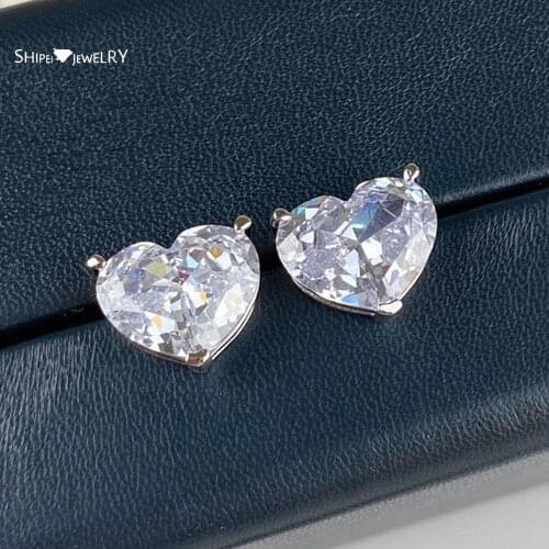 Shipei Romantic Cute 925 Sterling Silver Heart Gemstone Wedding Fine Jewelry Engagement White Gold Earrings For Women Wholesale