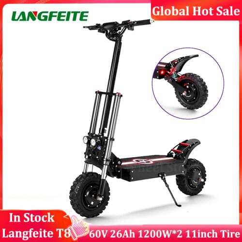LANGFEITE T8 1200Wx2 Dual Motor 26Ah 11inch Folding Electric Scooter Top Speed 70 km/h Max. Load 150kg Off Raod e-Scooter