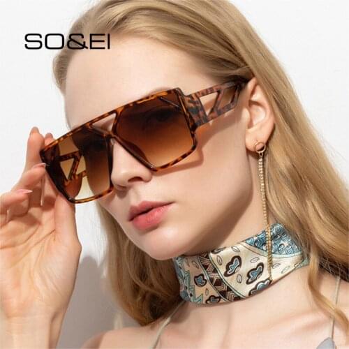 SO&EI Vintage Oversized Square Woman Sunglasses Brand Designer Fashion Hollow Out Gradient Mirror Eyewear Men Luxury Sun Glasses