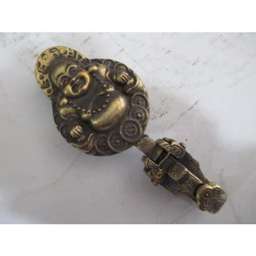 Tibet antique brass Buddha had laughing Buddha belt buckle to ward off bad luck