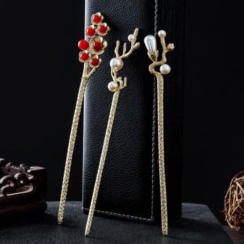 Vintage Chinese Style Simulated Pearls Hairpin Women Hair Stick Party Hair Pin Accessories Top Quality Jewelry Gift