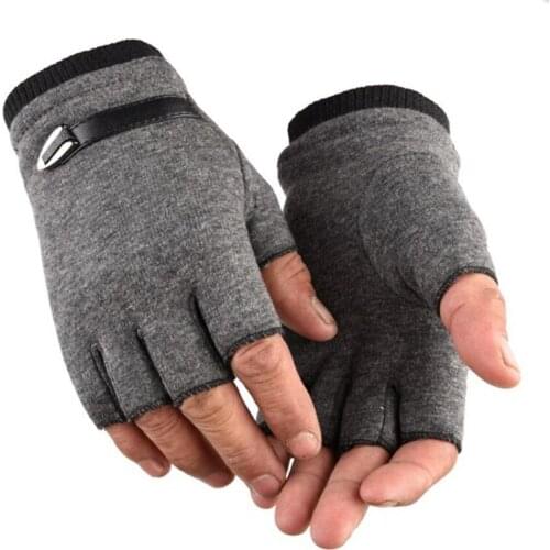 Fingerless Men Gloves Driving Suede Leather Black Grey Half Finger Men Elastic Gloves Outdoor Bike Mittens Winter Warm Gloves