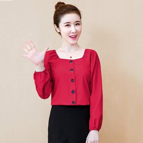 Chiffon Blouse Women 2020 Loose Elegant Simple Shirts Female Casual Square Collar Long Sleeve Plus Size Tops blusas