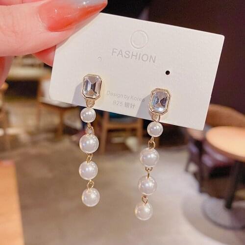 Korean Fashion Imitation Pearl Tassel Long Earrings for Women Trendy New Kpop Style Jewelry Gold Color Pendientes C379