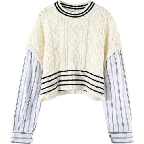 Korean and Japanese Style Women Casual Pull Sweaters Two Pieces Sweater Suit Shirt and Knit Vest Loose Outwear Knit Tops