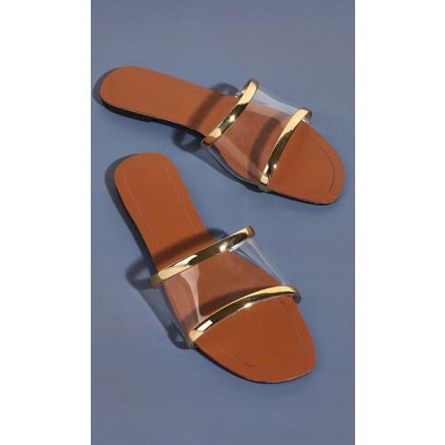 Zar a Woman 2021 Flat Shoes Spring Summer Fashion Metal Transparent Womens Flat-Heeled Slippers Beach With Sandals For Women