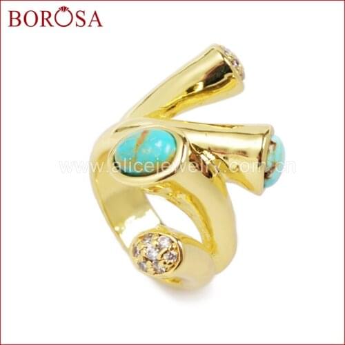 BOROSA 100% Natural Blue Stone Ring Fashion Bezel Ring Natural Gems Ring Fashion Jewelry For Women ZG063 Size 6.5~7.0