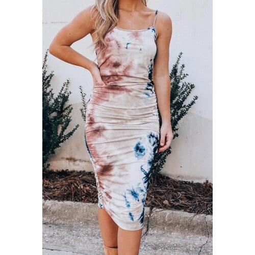 Spaghetti Straps Tie-dye Bodycon Midi Dress for Women
