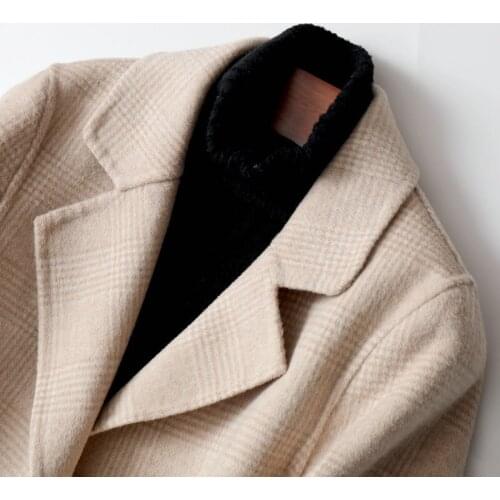 Women 100% Wool Coat Spring Autumn Plaid Jacket Double-sided Korean Blazer Overcoat Coats Female Jackets 2020 0620 J4207