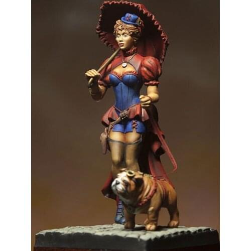 1/24 Scale Umbrella Lady And Dog Miniatures Scene Unpainted DIY Assembling Static 75MM Female Figure Resin Model Kits
