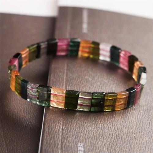 100% Natural Colorful Tourmaline stone Rectangle Beads Woman Bracelet AAAAA