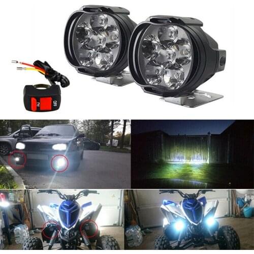 2Pcs 6LED White Motorcycle Headlight Spot Light DRL Driving Fog Lamp Waterproof