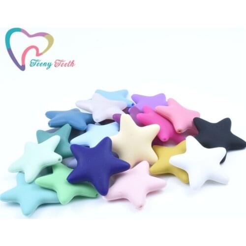 6 PCS Large 45 MM Star Shape Silicone Baby Beads BPA Free Food Grade Silicone Pendant DIY Baby Teething Accessories Multi-Color
