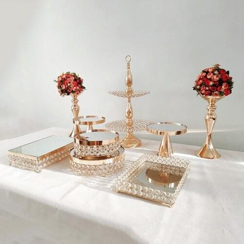 Gold Cake Stand Set of 3pcs-11pcs, Round Mirror Top Dessert Cupcake