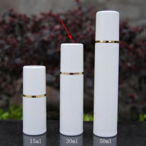 30ml White Airless lotion bottle with hot stamping gold loops airless bottle plastic bottle with pressed pump 50pcs/lot