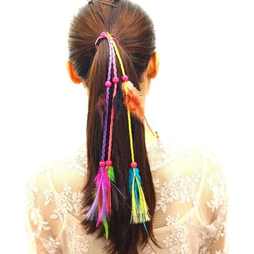 Bohemian color feather hair ring fashion wig hand-woven national wind hair band hair accessories