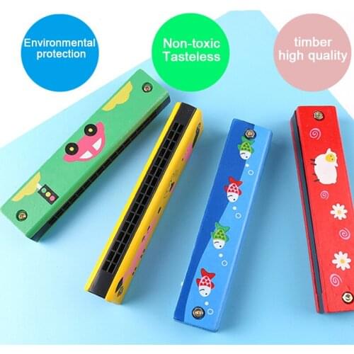Wooden painted harmonica Double Row 16 Hole Children Creative Early Education Toy new peculiar parent-child teaching Toys Gift