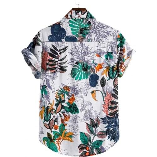 Men Shirt Leaf Print Short Sleeve Summer Hawaii Button Down T-shirt Top for Holiday shirts for men Streetwear Casual tops