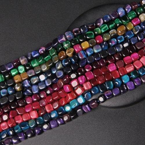 Smooth Natural Stone Square Multicolor Tiger Eye Beads 6-8mm Agates Loose Bead For Needlework DIY Necklace Bracelet Handemade