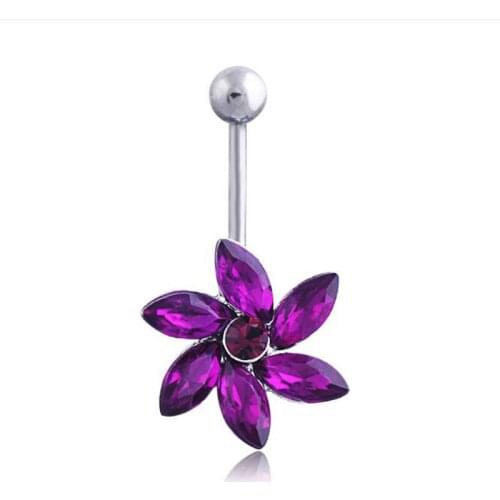 JINGLANG Newest Pink Plastic Flower Navel Rings Stainless Steel Sexy Belly Button Rings Body Jewelry Free Shipping