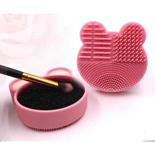Cute Bear Shape Makeup Brush Cleaning Box Eye Shadow Blush Powder Sponge Dry Tool