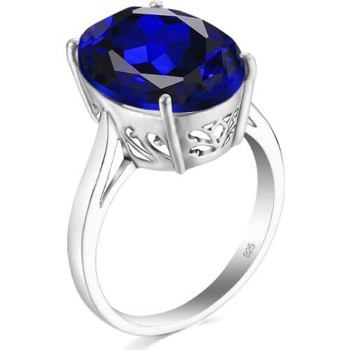 Szjinao Classic Women Rings 925 Silver Jewellery Oval Shape Blue Sapphire Gemstones Ring Engagement Wedding Gifts Wholesale